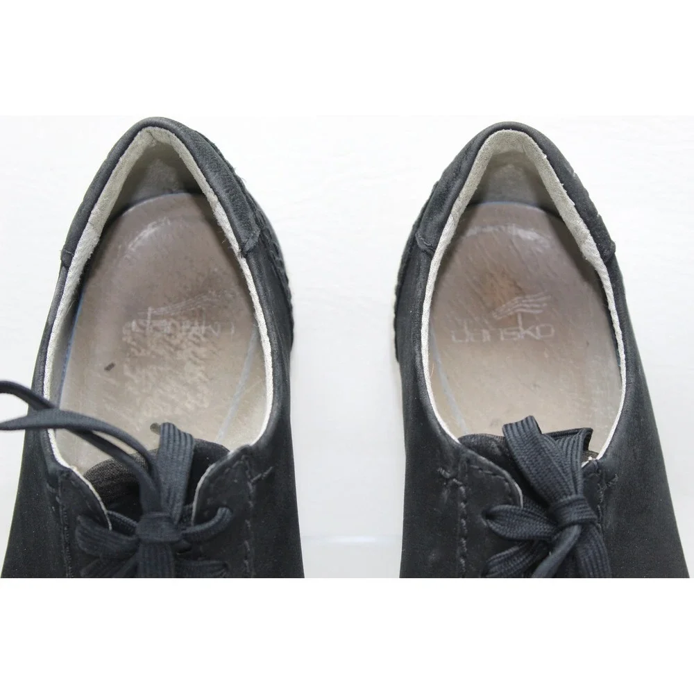 Dansko Henriette Black Nubuck Leather Lace Up Sneakers Womens 37 5906102400